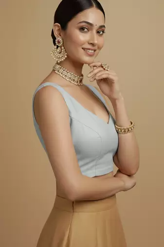 Solid premium silk v neck saree blouse