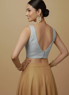Solid premium silk v neck saree blouse 2