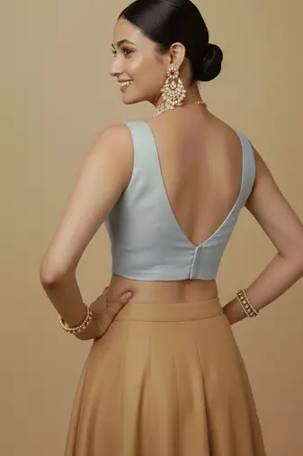Solid premium silk v neck saree blouse