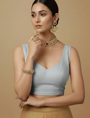 Solid premium silk v neck saree blouse 3