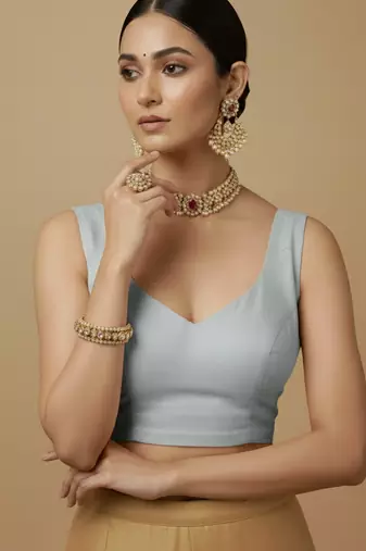 Solid premium silk v neck saree blouse