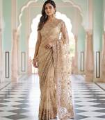 Champagne gold embroidered net saree