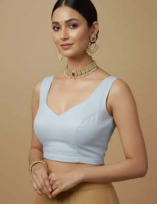 Solid premium silk v neck saree blouse 1