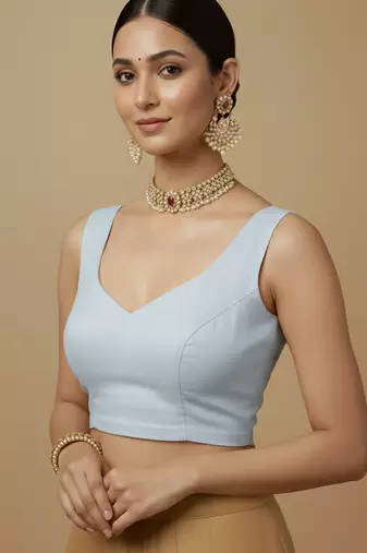Solid premium silk v neck saree blouse