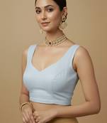 Solid premium silk v neck saree blouse