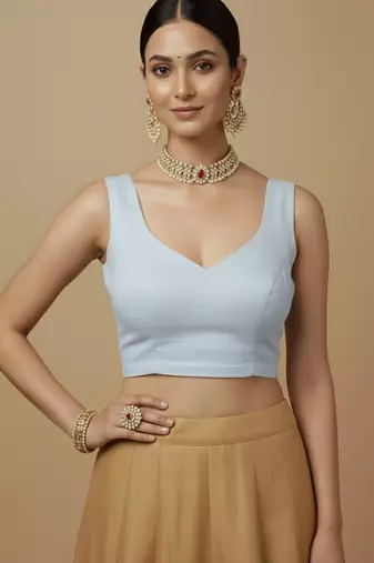 Solid premium silk v neck saree blouse