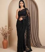 Black embroidered net saree