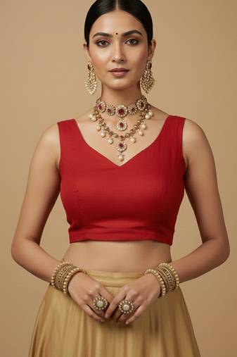Solid premium silk v neck saree blouse