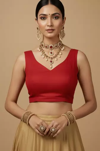 Solid premium silk v neck saree blouse