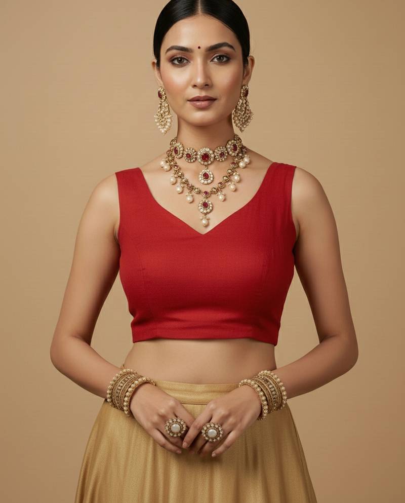 Solid premium silk v neck saree blouse