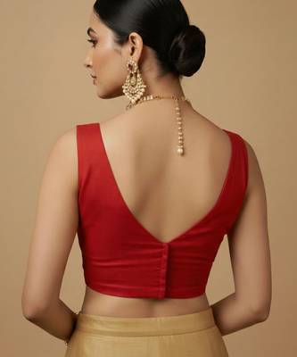 Solid premium silk v neck saree blouse 2