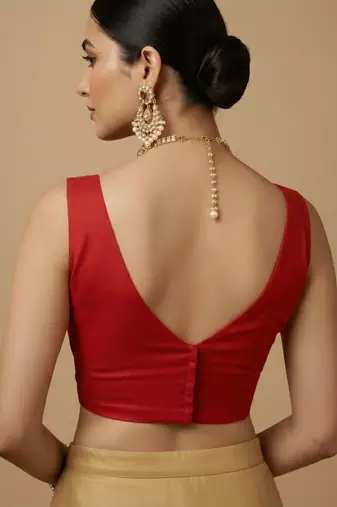 Solid premium silk v neck saree blouse
