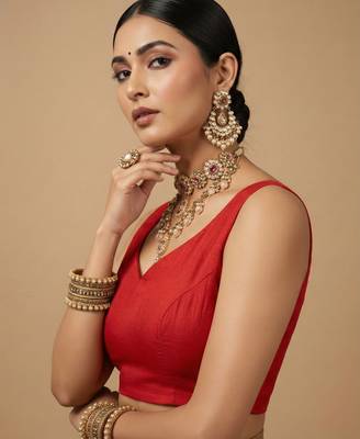 Solid premium silk v neck saree blouse 3