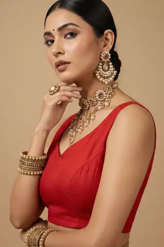 Solid premium silk v neck saree blouse