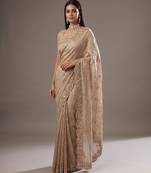 Beige embroidered foil georgette saree