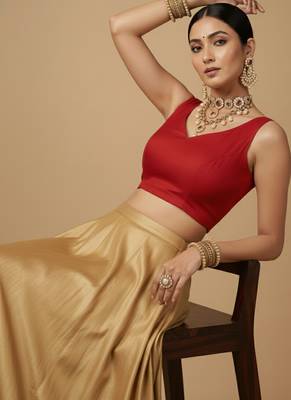 Solid premium silk v neck saree blouse 4