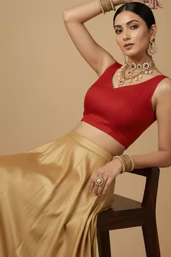 Solid premium silk v neck saree blouse