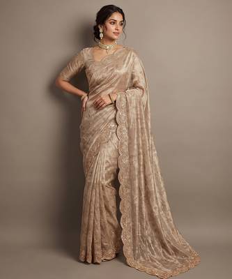 Beige embroidered foil georgette saree 3