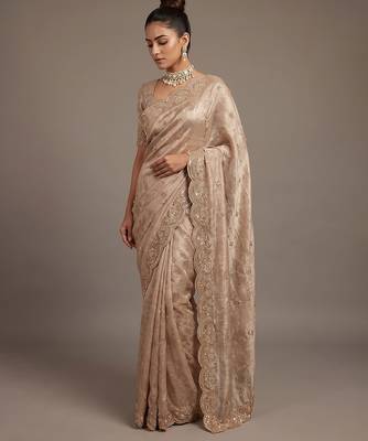 Beige embroidered foil georgette saree 4