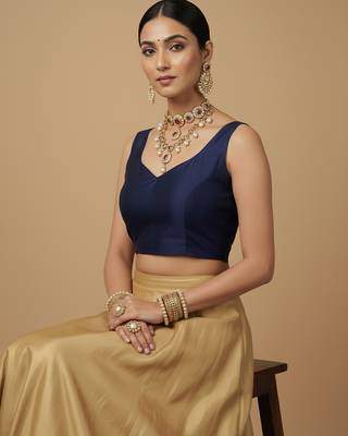 Solid premium silk v neck saree blouse 1