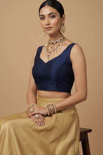 Solid premium silk v neck saree blouse