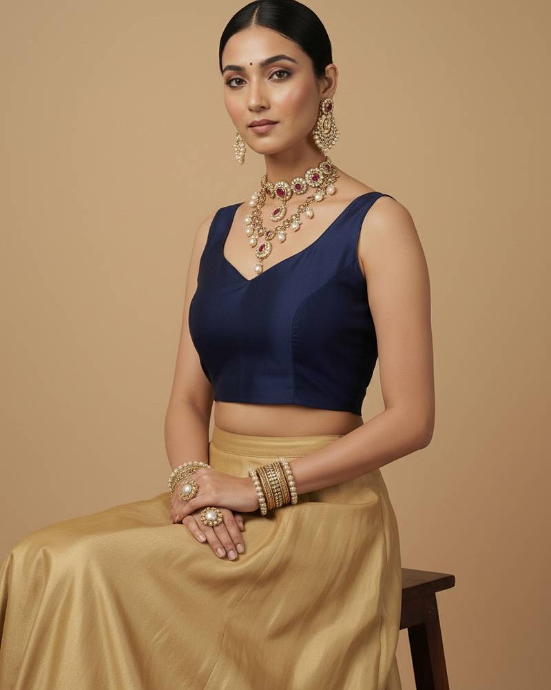 Solid premium silk v neck saree blouse
