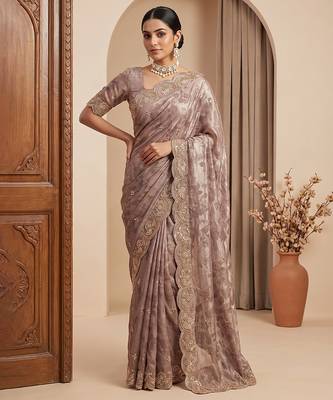 Pink embroidered foil georgette saree 1
