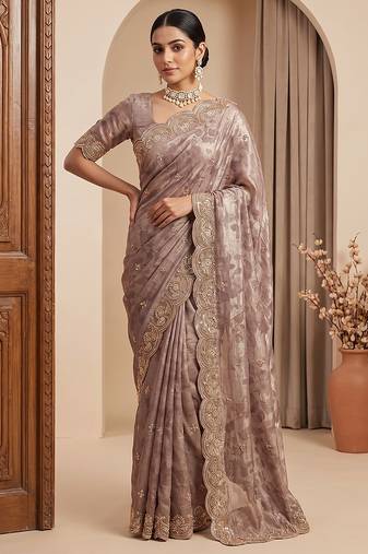 Pink embroidered foil georgette saree