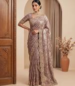 Pink embroidered foil georgette saree
