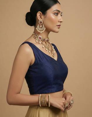 Solid premium silk v neck saree blouse 2