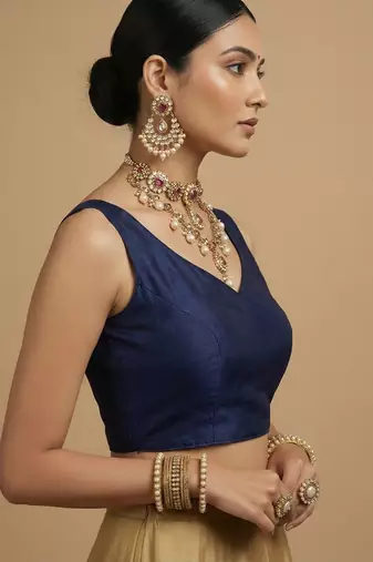 Solid premium silk v neck saree blouse