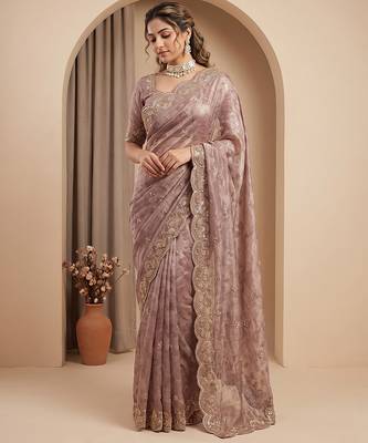 Pink embroidered foil georgette saree 2