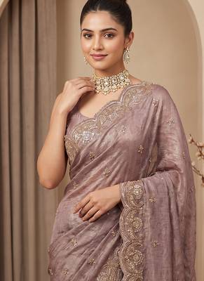 Pink embroidered foil georgette saree 3