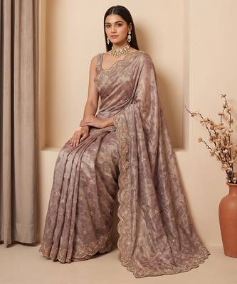 Pink embroidered foil georgette saree 4