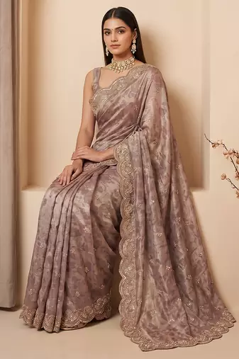 Pink embroidered foil georgette saree