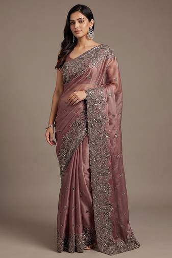 Purple embroidered soft chinon saree