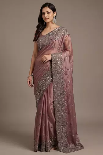Purple embroidered soft chinon saree