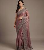 Purple embroidered soft chinon saree