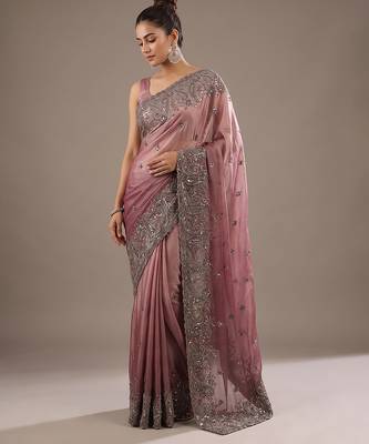 Purple embroidered soft chinon saree 2