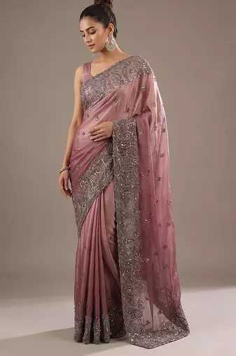 Purple embroidered soft chinon saree