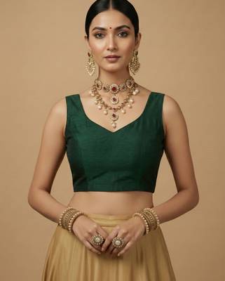 Solid premium silk v neck saree blouse 1