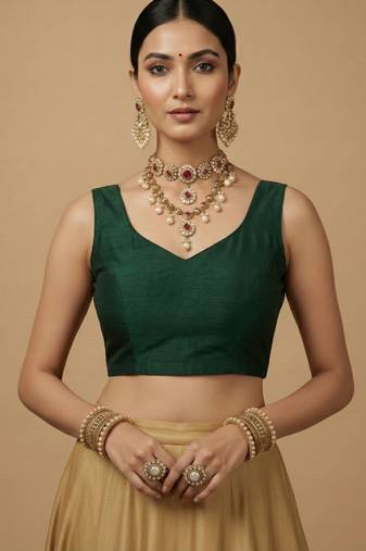 Solid premium silk v neck saree blouse