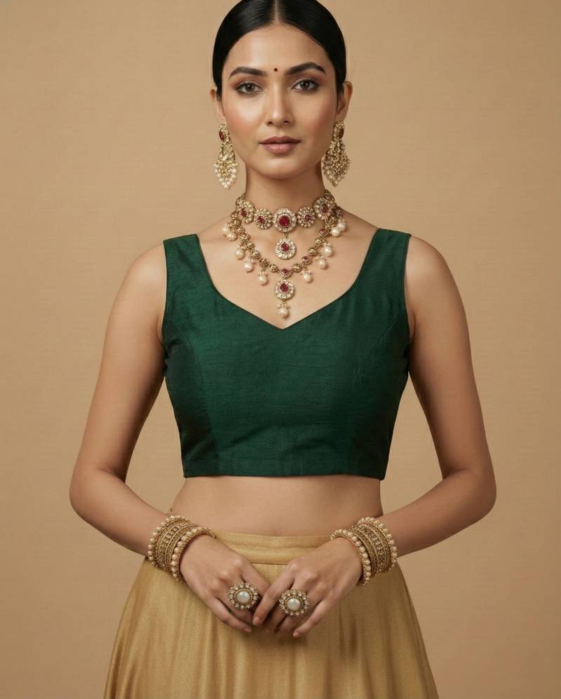Solid premium silk v neck saree blouse