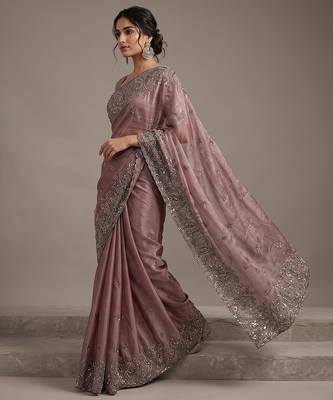 Purple embroidered soft chinon saree 3