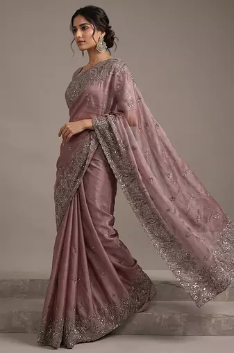 Purple embroidered soft chinon saree