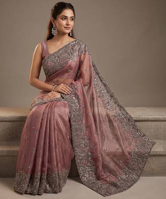 Purple embroidered soft chinon saree 4