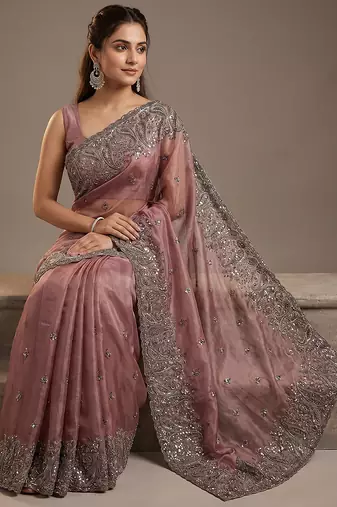Purple embroidered soft chinon saree