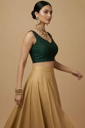 Solid premium silk v neck saree blouse
