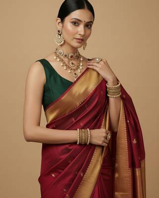 Solid premium silk v neck saree blouse 4