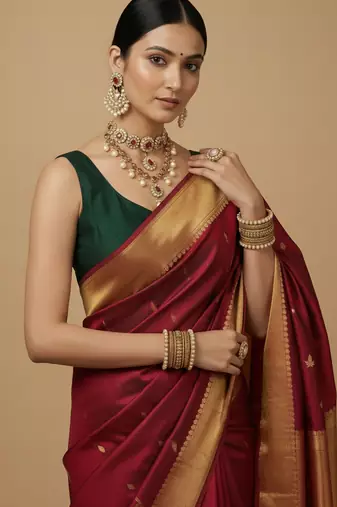 Solid premium silk v neck saree blouse